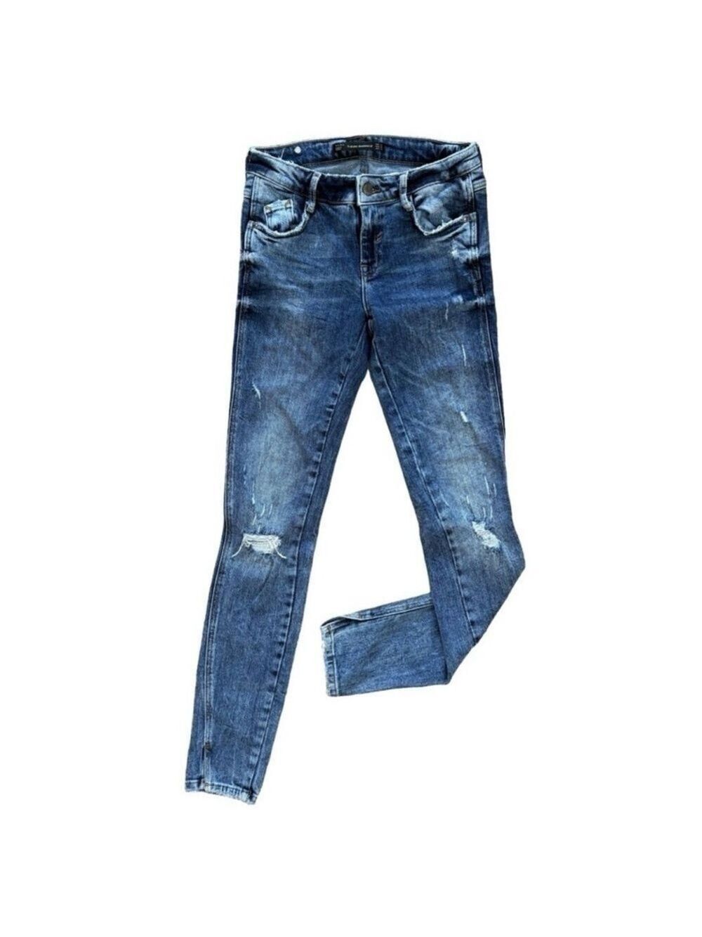ZARA TRAFALUC Distressed Skinny Jeans Size 00 Low Rise Ankle Stretch